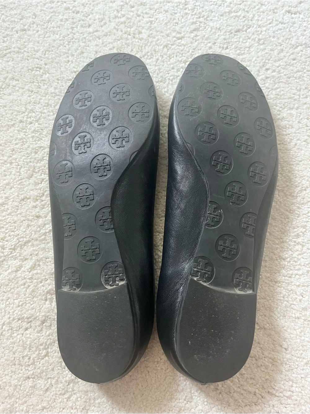 Tory Burch Black Leather Ballet Flats with Silver Logo Medallion